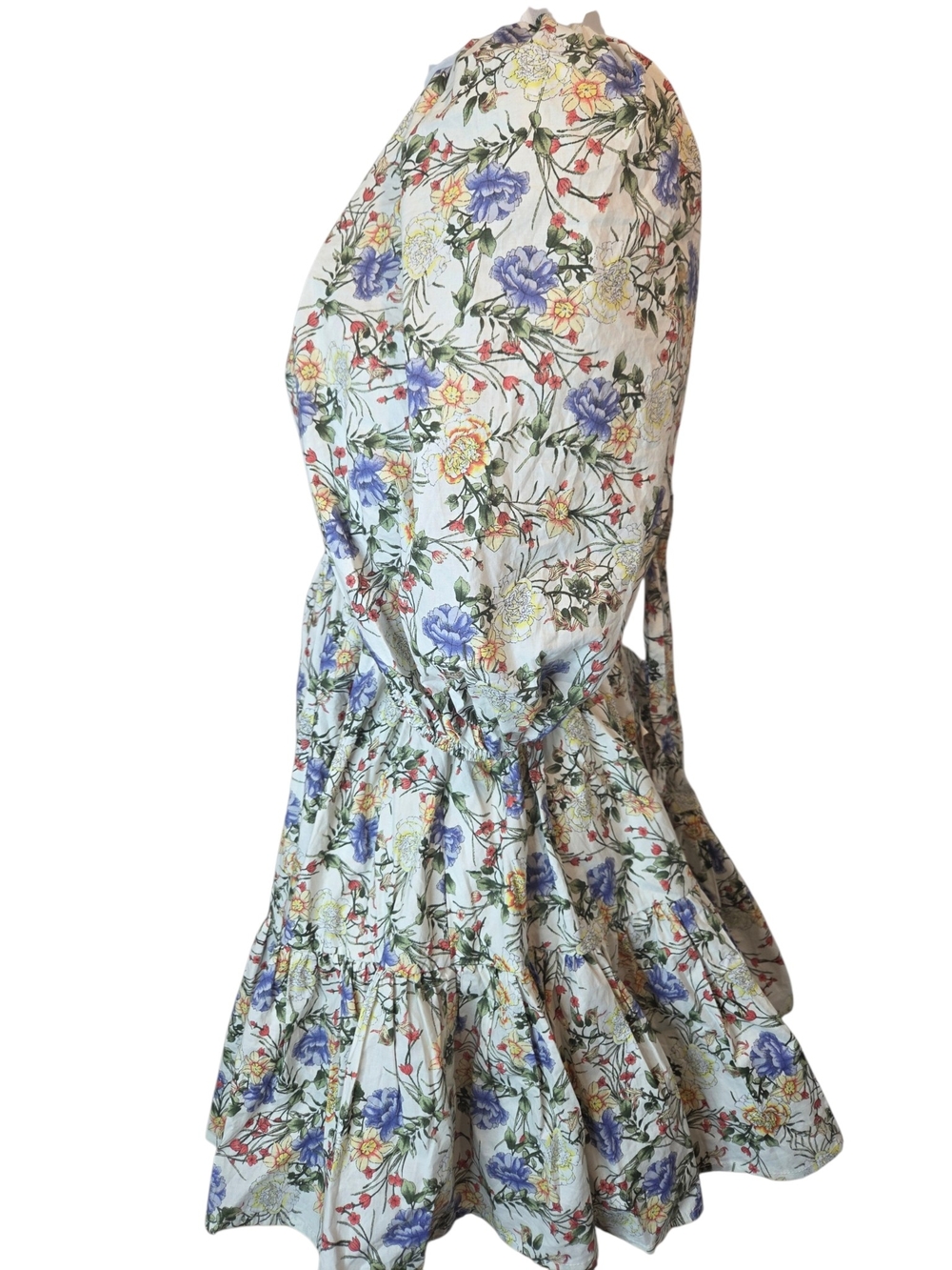 Harp & Finn Mable Floral Open Back Mini Dress W/Puff Sleeves & Ruffle Women's M - Picture 6 of 16